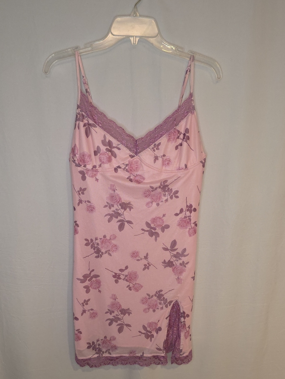 Motel Rocks Pink Floral Lace-Trim Slip Style Dress